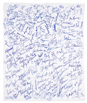 Incredible Basketball Hall of Famers Multi-Signed 26"x32" Canvas with 160+ Signatures Including Pippen, Robinson, Wooden, Magic,  Abbdul-Jabbar, Havlicek - Includes 41 of NBA Top 50 Players (JSA)